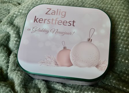 Koekjesdoos Zalig kerstfeest ros&eacute; goud