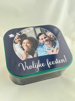 Koekjesdoos 2025 blauwe snowglobe