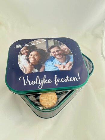 Koekjesdoos 2025 blauwe snowglobe